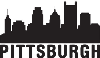Fototapeta premium Pittsburgh skyline vector illustration with famous landmarks, black city silhouette on white background for travel and business design