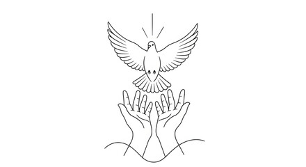 Hands Releasing Dove Into the Sky � Minimalist Freedom & Peace Vector