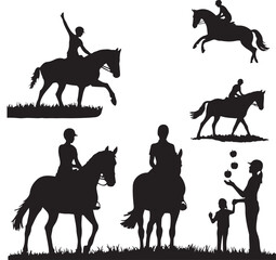 Silhouettes of People Horseback Riding – Equestrian Vector Set