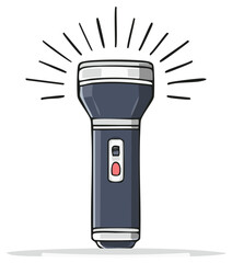 Cartoon dark blue flashlight illustration glowing brightly an essential utility tool for illumination and emergencies.