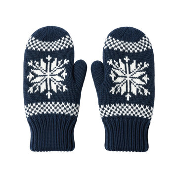 Isolated knitted winter mittens with snowflake pattern