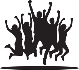 Silhouettes of People Jumping and Celebrating &ndash; Vector Set of Excited Poses