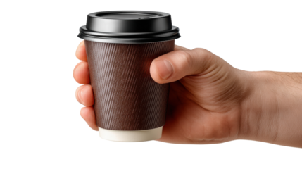 Coffee Cup in Hand: A person's hand, firmly grasps a coffee cup, offering a sense of warmth and daily ritual.