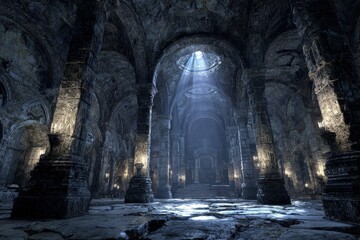 Ancient Cave Interior With Glowing Light