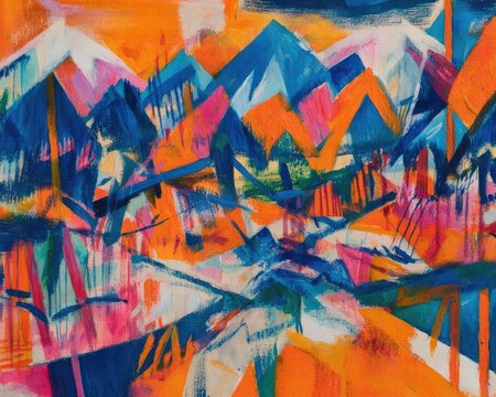 Colorful Abstract Mountain Landscape Painting