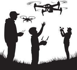Vector Silhouettes of People Flying Drones – Minimal Style in Black on White