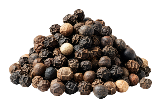 Exploring black pepper varieties spice market food isolated on transparent background