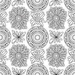Black and White Seamless Linear Illustrations – Abstract Vector Patterns for Coloring Books
