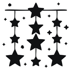 Obraz premium Hand-drawn stars, hanging silhouettes and twinkling geometric designs