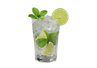 Refreshing Mojito Cocktail with Lime and Mint Aromatic Summer Drink Served in Glass Cup for Parties and Celebrations Isolate on Black Background