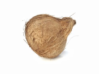 Ripe coconut with the skin peeled isolated on white background 