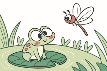 Adorable Frog and Dragonfly Clipart