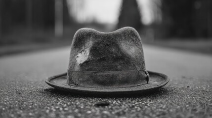 Dusty fedora hat on the ground.