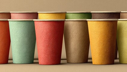 Row of colorful disposable paper cups (2)