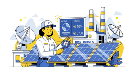 Renewable energy facility: Engineer monitoring solar panel output efficiently