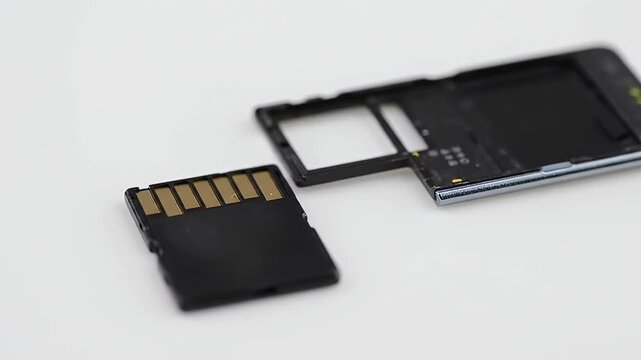 Close Up Black Micro SD Card and Adapter on White Background