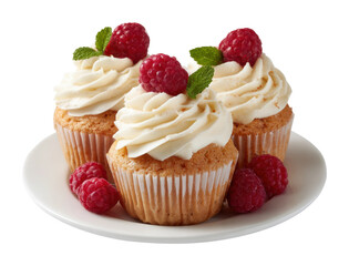 Delicious cupcakes with raspberries kitchen food bright isolated on transparent background