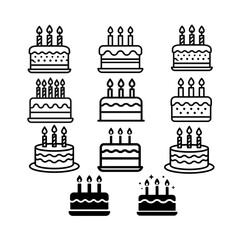 Birthday Cake Clipart Collection - Black and White Illustrations