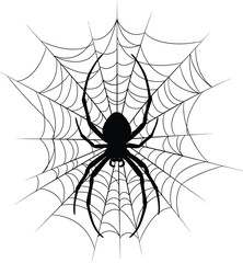 Obraz premium Silhouette spider on intricate web for halloween and spooky designs silhouette