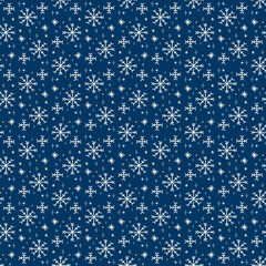Seamless navy Christmas pattern with snowflakes and stars