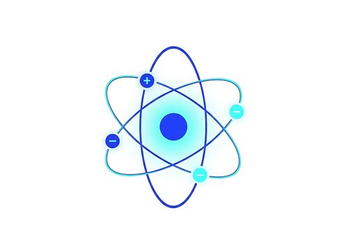 Stylized illustration of an atomic structure with a glowing nucleus and orbiting electrons, representing science, energy, and technological discovery