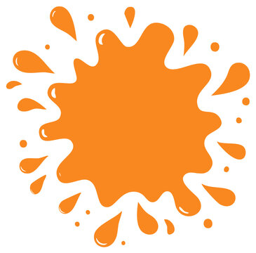 Vibrant orange paint splat with scattered ink droplets graphic design