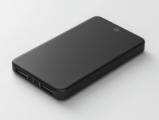 Sleek Black Portable Power Bank Charging Device on White Background