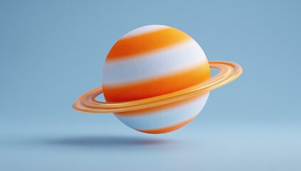 Colorful Striped Planet with Ring - 3D Render.