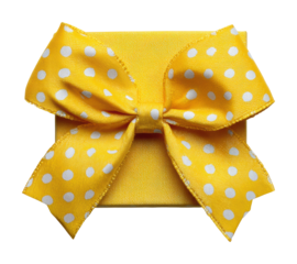 Gift wrapping action home of yellow polka dot present isolated on transparent background