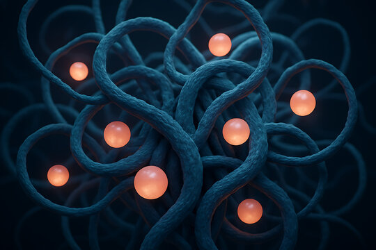 a close up view of an abstract alien dna structure with glowing spheres inside a beautiful and unique scientific concept