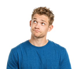 Contemplative young man portrait isolated on transparent background