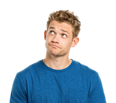Contemplative young man portrait isolated on transparent background