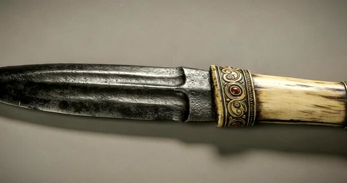 Ornate dagger with intricate handle design displayed