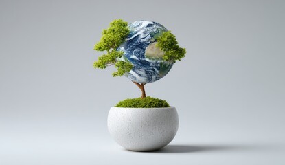 Planet Earth as a Growing Plant in a Pot Symbolizing Environmental Care.