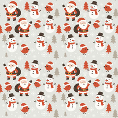 Cristmas vector pattern. Candy cane, gift box, Christmas toys, holly, bells, mistletoe and snowflakes seamless wallpaper. Vector flat cartoon design.
