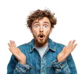 Surprised young man portrait excitement concept isolated on transparent background