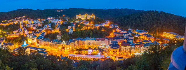 Sunset panorma view of Karlovy Vary in Czech republic