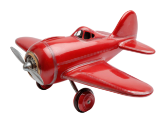 Vintage red airplane model decorative item isolated on transparent background