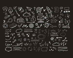 Collection of hand-drawn doodle icons and symbols for creative projects and presentations