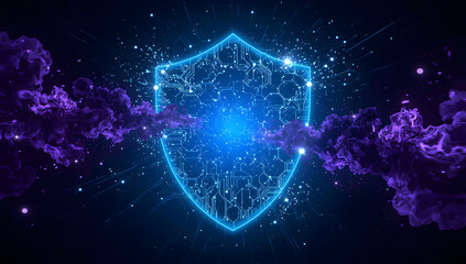 Digital security shield, Cybersecurity protection symbol, Data network firewall