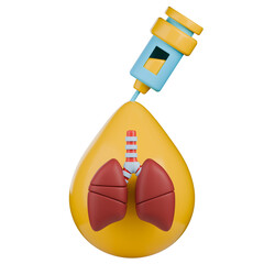 Pleural effusion 3d illustration with syringe and lung in yellow drop of pleural effusion.