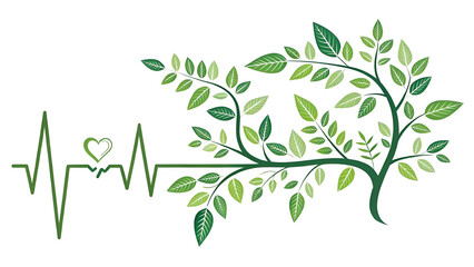 Green heartbeat line with flourishing branches and leaves image
