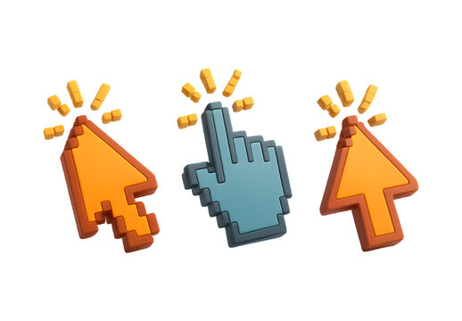3D pixel art cursor icons clicking online digital interaction