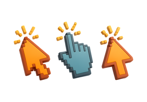 3D pixel art cursor icons clicking online digital interaction