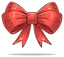 Vibrant red tied ribbon bow illustration for festive events and gift packaging