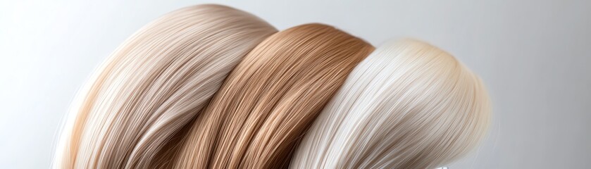 Fototapeta premium Human hair extensions in platinum blonde, coiled neatly on a luxury glass base