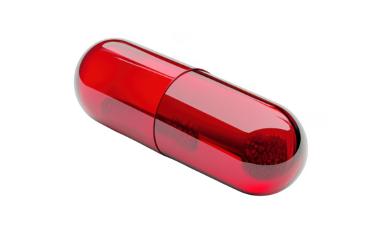 Red capsule pill medicine medication pharmaceutical healthcare treatment remedy cure wellness pain relief medical drug isolated on transparent background