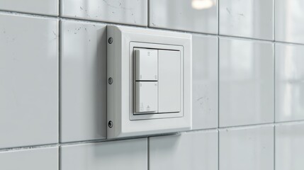 Modern White Light Switch Installed on Glossy White Tile Wall in Bright Interior Space for Home Decor
