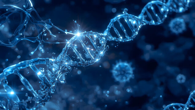 Glowing DNA helix structure, Genetic code in molecular form, DNA strands and cells