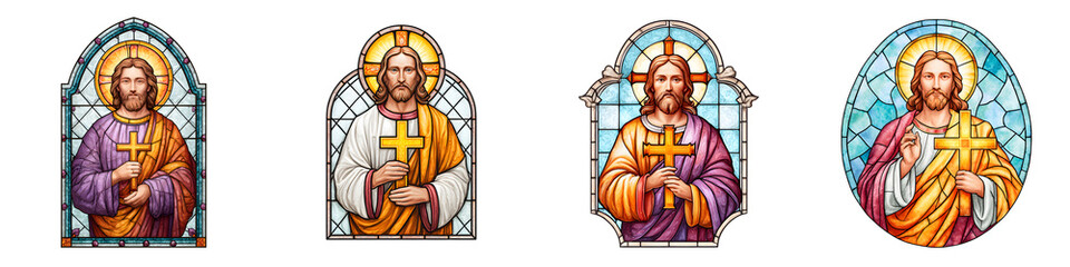 Fototapeta premium Stained Glass Jesus Illustration Set on White